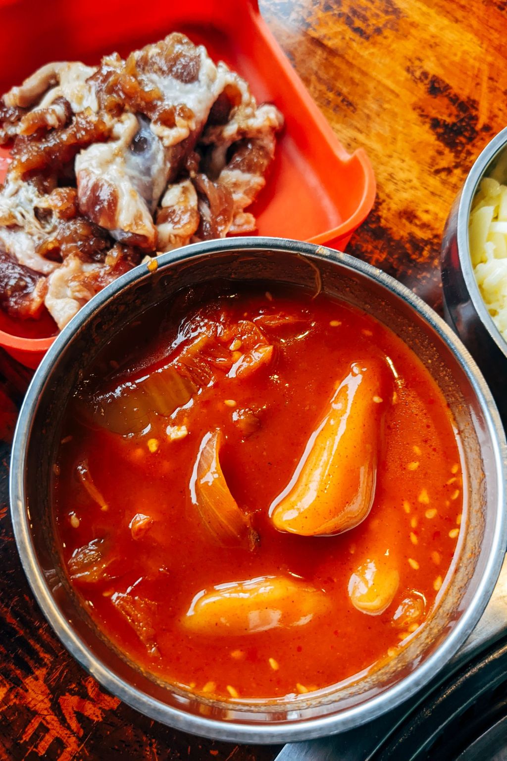 Korean kimchi stew with tender pork in a pot